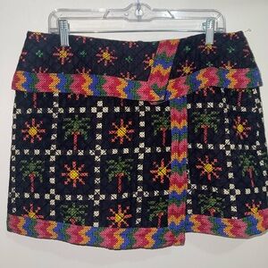 Farm Rio Artsy  Floral Quilted  Boho Mini skirt NWOT
